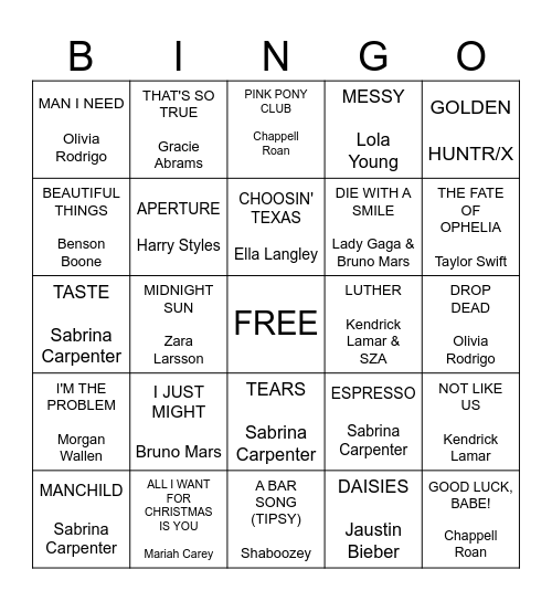 2025(ish) Bingo Card