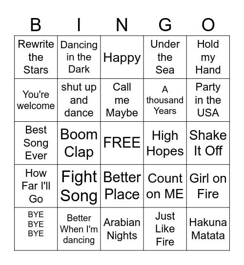Music Bingo Card