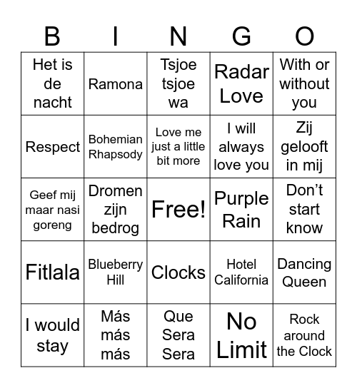 Muziek Bingo Card