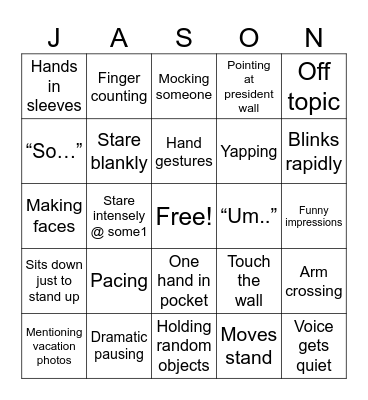 Big JC’s aura Bingo Card