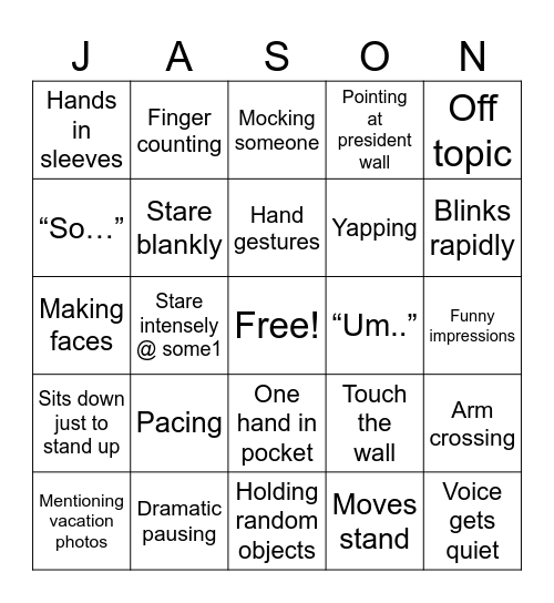 Big JC’s aura Bingo Card