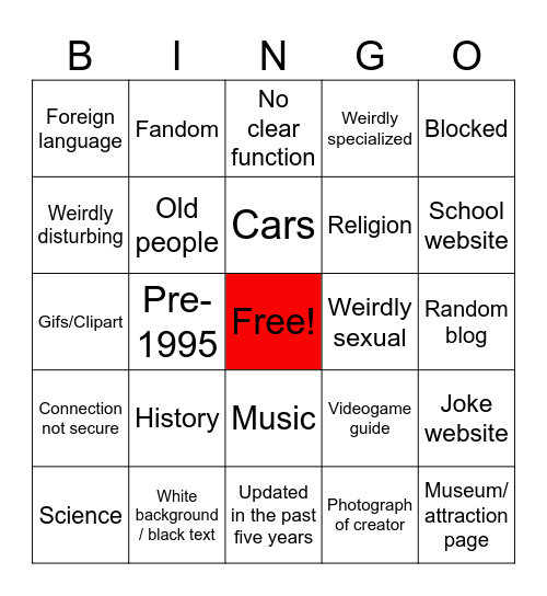 Wiby Bingle Bingo Card