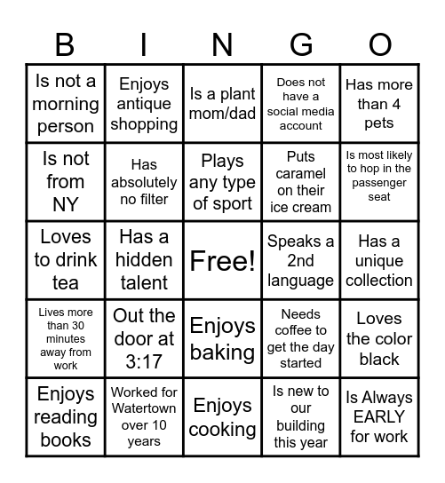 Find A Coworker Who... Bingo Card