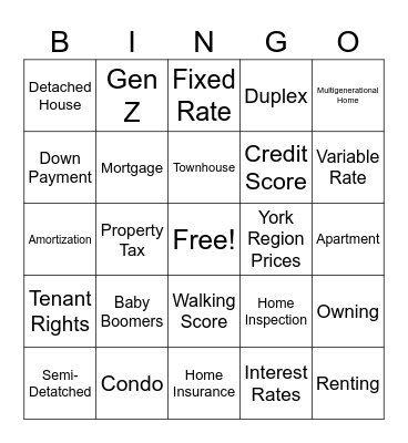 Housing in our Communities Bingo Card