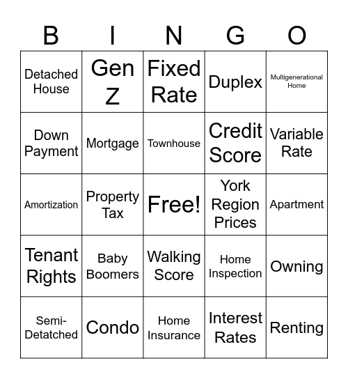 Housing in our Communities Bingo Card