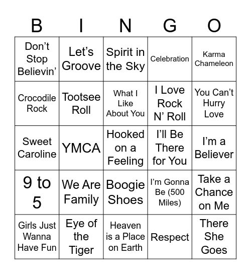 Upbeat Throwback Jams Bingo Card