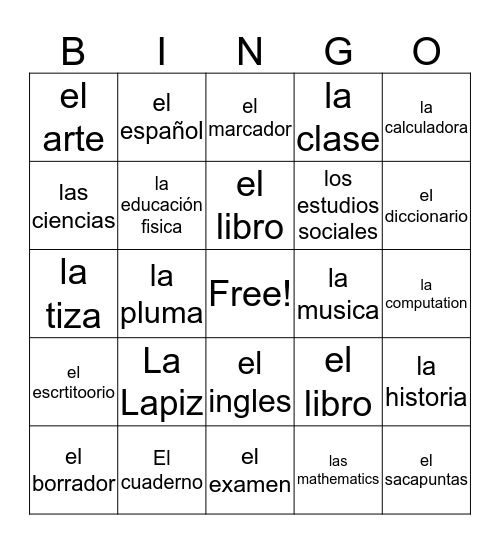 La Escuela Bingo Card