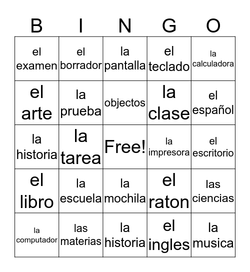 un dia de clases Bingo Card