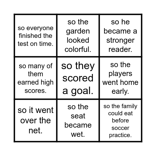 What's the Effect? Bingo Card