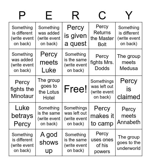 Percy Jackson Movie BINGO Card