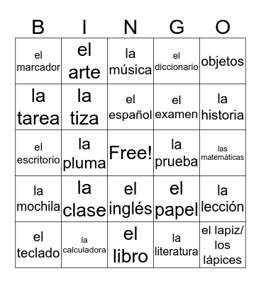 la escuela Bingo Card