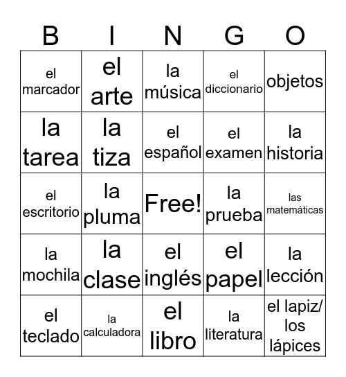 la escuela Bingo Card