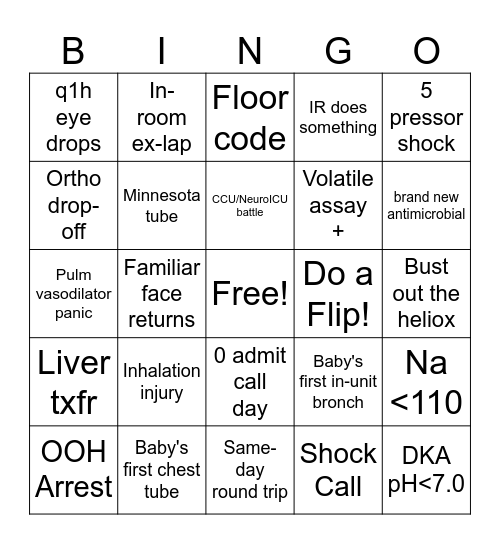 FINAL MICU Bingo Card