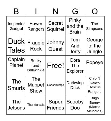 Classic Cartoon Bingo Card