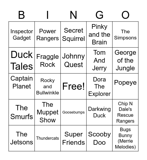 Classic Cartoon Bingo Card