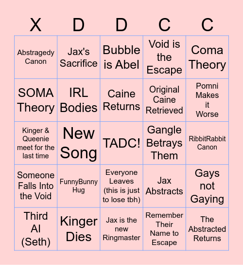 The Amazing Digital Circus : The Last Act Bingo Card