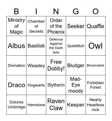 Harry Potter Bingo Card