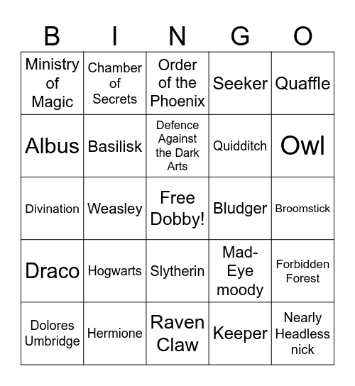 Harry Potter Bingo Card