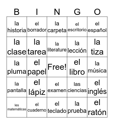 La Escuela Bingo Card