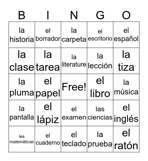 La Escuela Bingo Card
