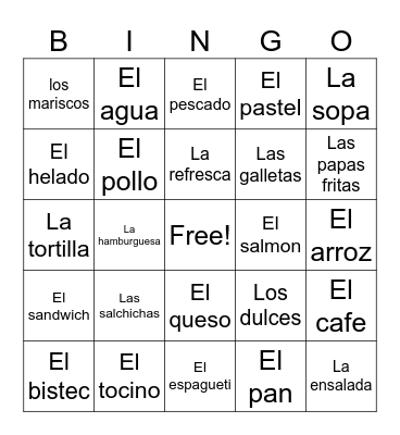 Food in spanish Bingo Card