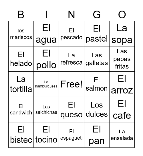 Food in spanish Bingo Card