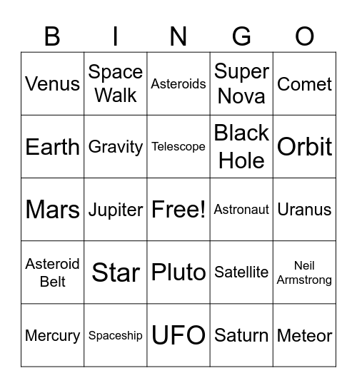 Space Bingo Card