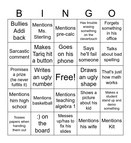 Jetton's Bing 1 Bingo Card