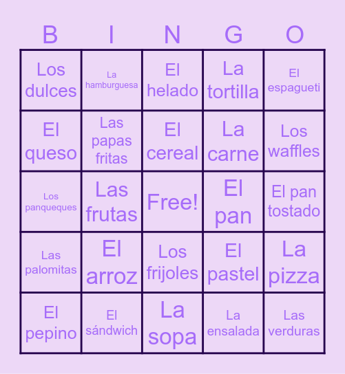 La comida Bingo Card