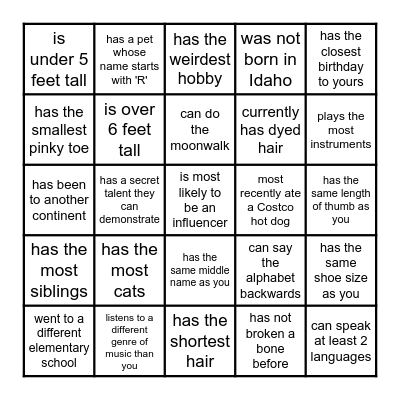Find Someone Who... Bingo Card