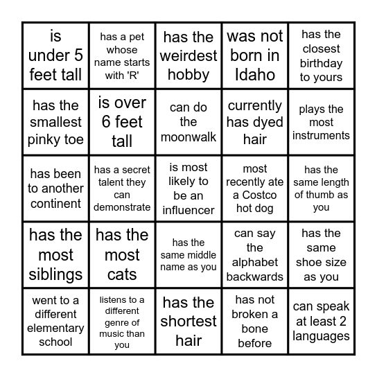 Find Someone Who... Bingo Card