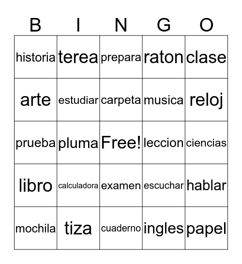 La escuela Bingo Card