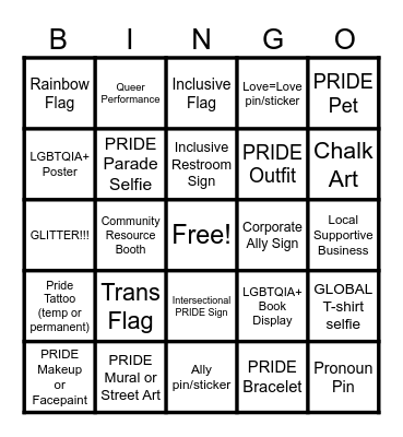 PRIDE Bingo Card