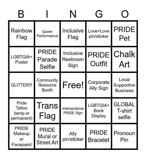 PRIDE Bingo Card