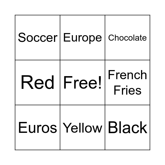 Belgium Bingo Card