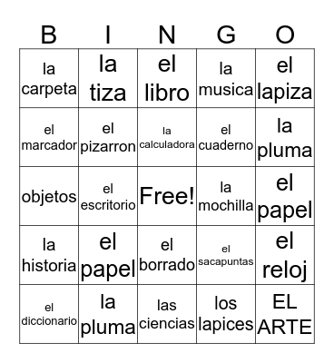 La escuela Bingo Card
