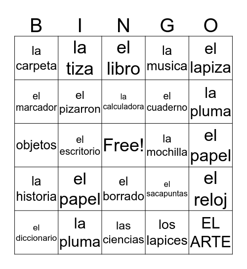 La escuela Bingo Card