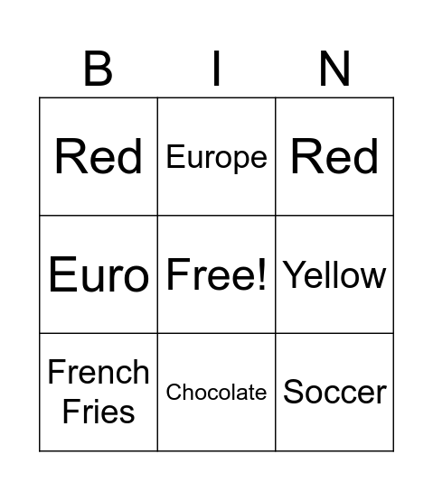 Belgium Bingo Card