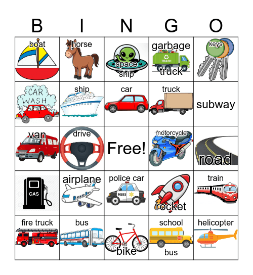 Transportation Bingo Card