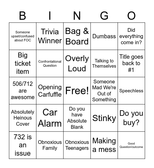 Wednesday Bingo Card