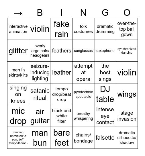 EUROVISION Bingo Card