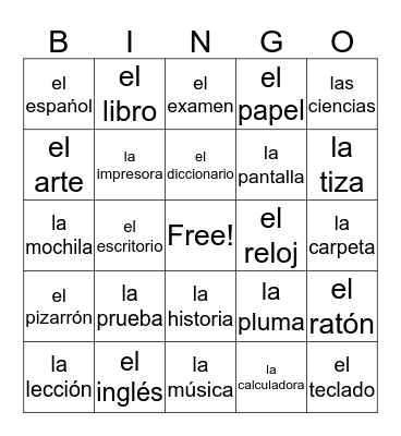 La escuela Bingo Card