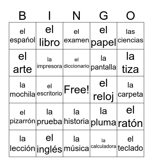 La escuela Bingo Card