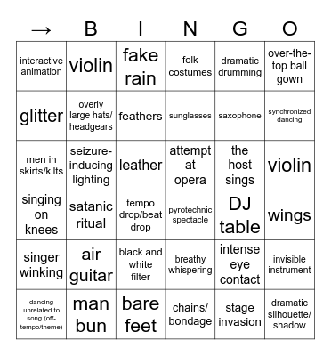 EUROVISION Bingo Card