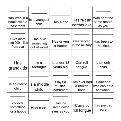 Evans' Family Reunion Bingo Card