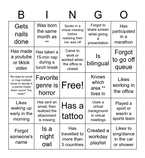 Farewell Bingo Card