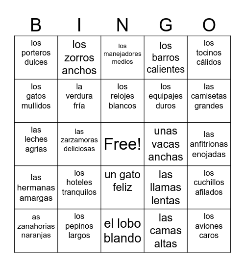 Concordancia Bingo Card
