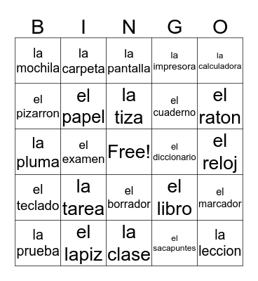La Escuela Bingo Card