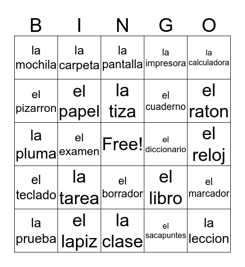 La Escuela Bingo Card
