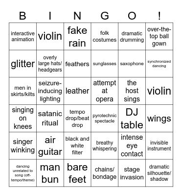 EUROVISION Bingo Card